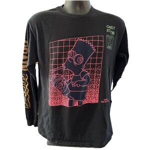 Men's Bart Simpson Brain Freeze Large Black Pink T-Shirt Long Sleeve Kwik E SZ M